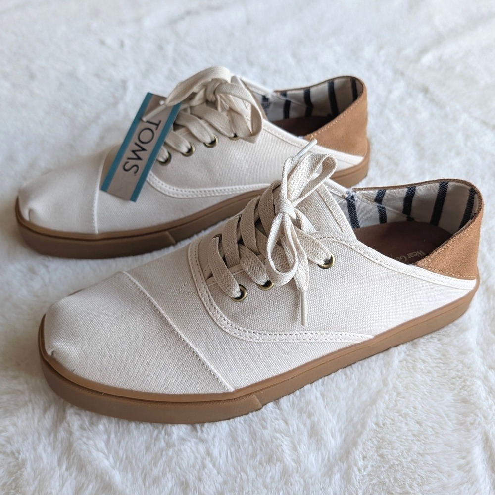 TOMS Men's Cordones Natural/Canvas Suede Low Top Sneakers Gum Sole Size 8